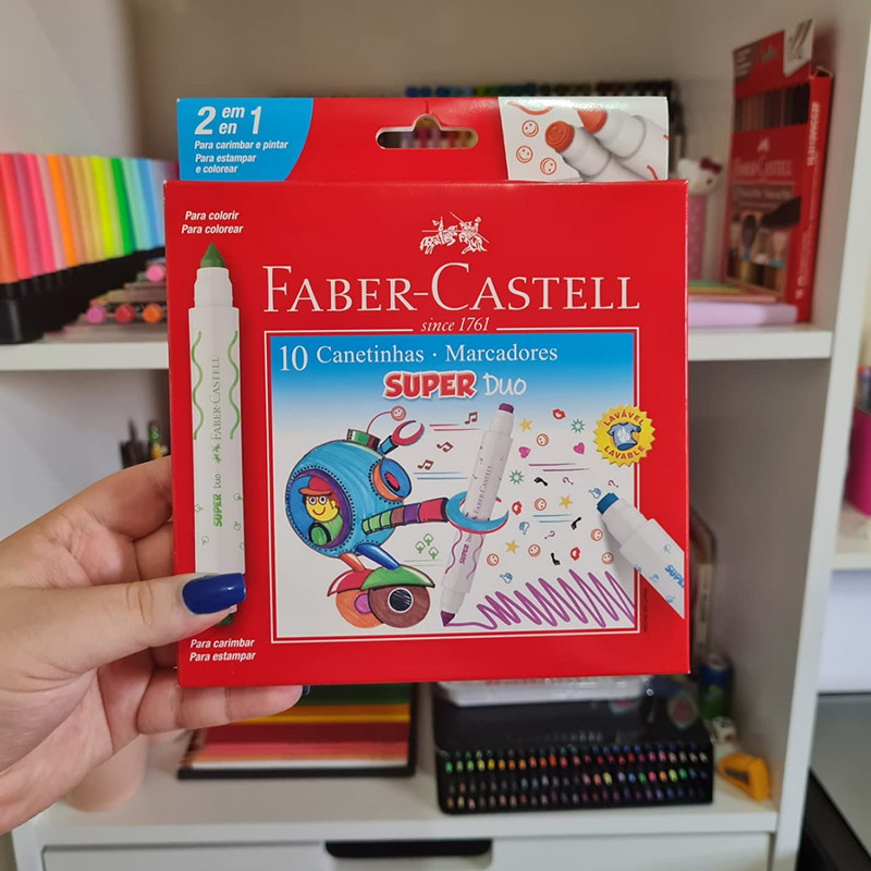 Canetinha Hidrográfica com Carimbo, Faber-Castell, Super Duo, DUO150610, 10 Cores