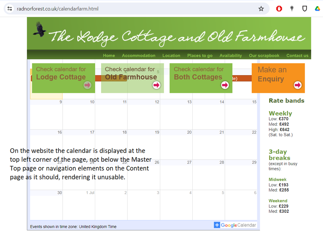 Calendar page as a web page
