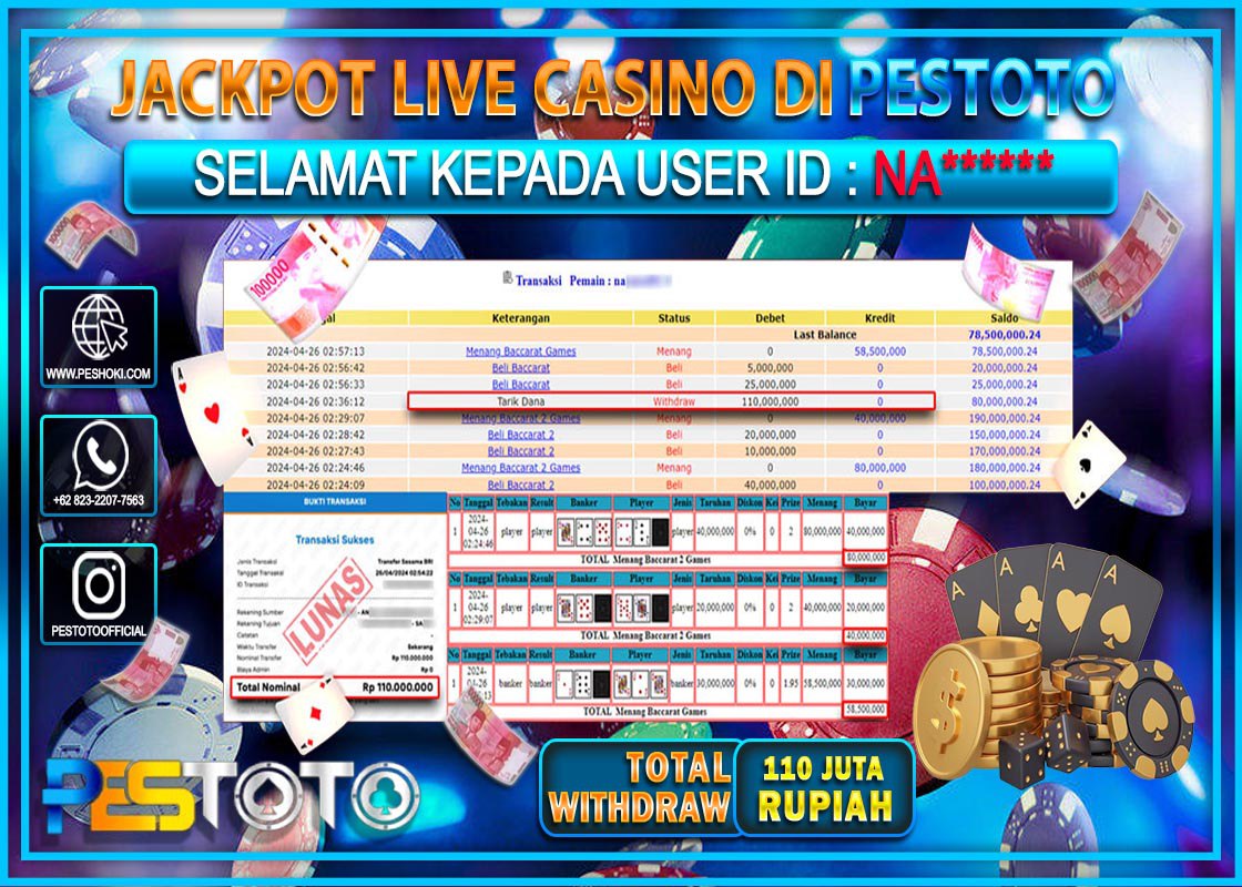 HANYA DI PESTOTO JP PASTI DI BAYAR LUNAS DAN CEPAT!!!!!! JP LIVEGAME { BACCARAT } Rp.110.000.000 !!!!!