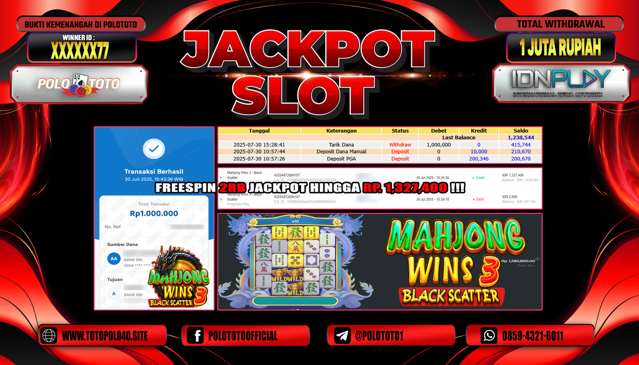 POLOTOTO JACKPOT SLOT MAHJONG WINS 3 - BLACK SCATTER Rp.1.000.000,-LUNAS