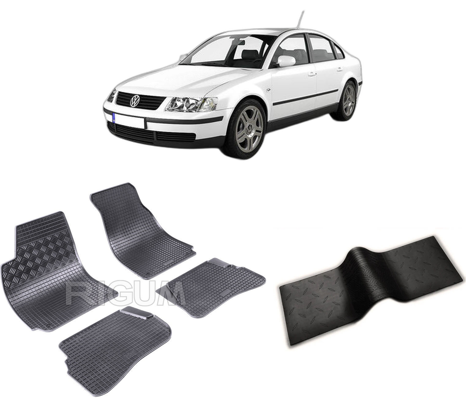 Set covorase auto VOLKSWAGEN PASSAT B5 din 10.1996-2005, cu covoras tunel median, CAROSERIE SEDAN, Presuri cauciuc 100%, compatibil cu autoturismul VOLKSWAGEN PASSAT B5, Rigum