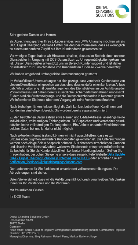 Datenabfluss bei BMW Charging Solutions GmbH
