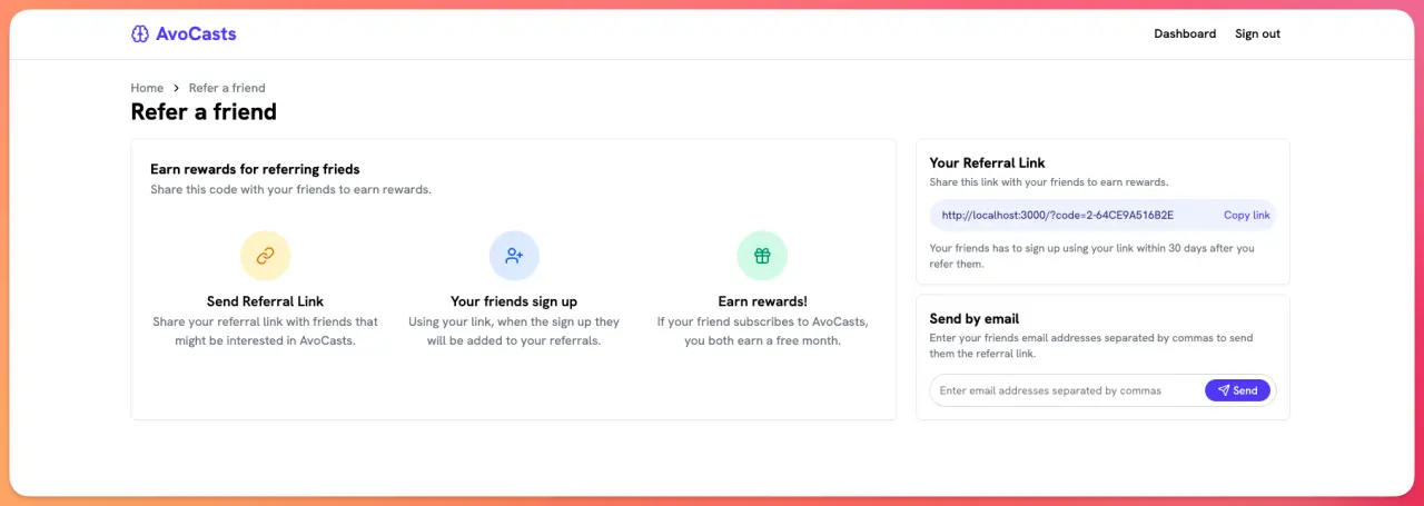 Refer a friend view