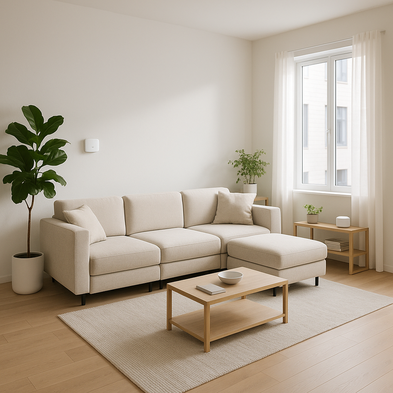 Современная гостиная с модульной арендованной мебелью