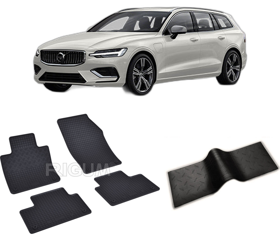 Set covorase auto VOLVO V 60 PHE din 2018-PREZENT, cu covoras tunel median, CAROSERIE COMBI, Presuri cauciuc 100%, compatibil cu autoturismul VOLVO V 60 PHE, Rigum