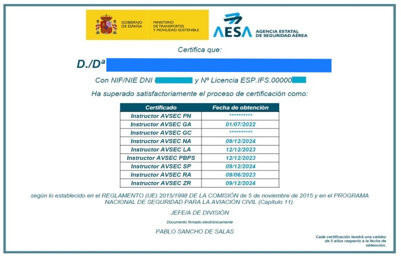 Curso Instructor AVSEC 2025