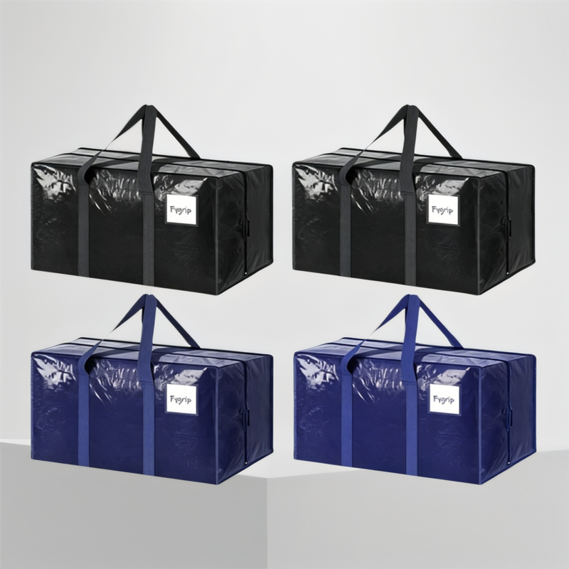 4 Pack ( 2 Dark Blue+2 Black ) Extra Heavy Duty Large Moving Bags with Strong Zipper & Comfortable Handles, Sturdy & Durable Clothes Storage Bags Totes Bins, Packing Moving Boxes for Clothes, Bedding, Dorm & Travel,