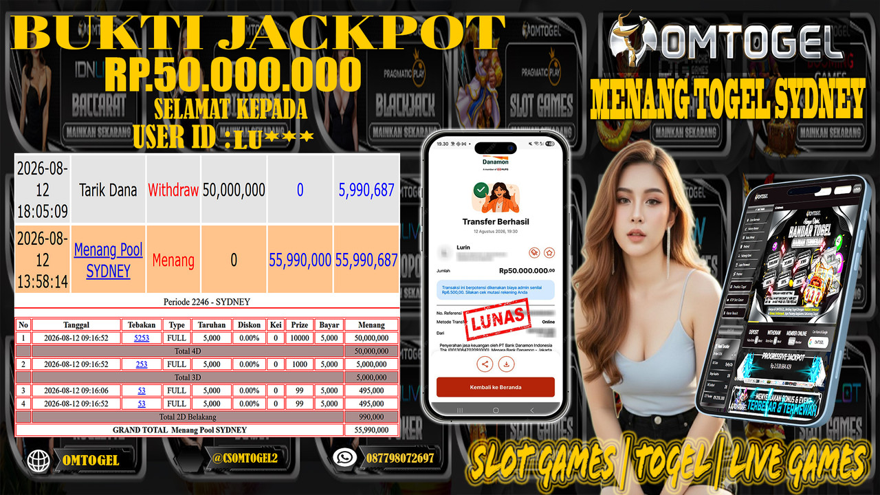 OMTOGEL JACKPOT TOGEL SYDNEY Rp,50,000,000,- DIBAYAR LUNAS