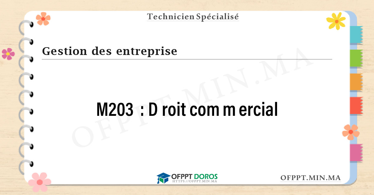 Sommaire détaillé du cours Droit commercial M203 OFPPT - Structure du module