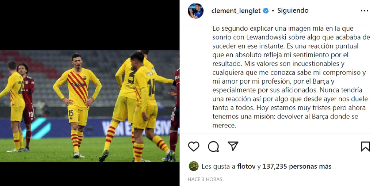 Clément Lenglet se sincera sobre el Barcelona y la polémica foto con Lewandowsk