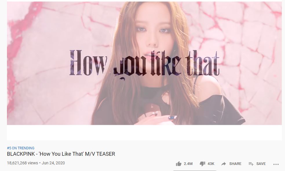 Teaser 'How You Like That' tempati posisi 5 trending YouTube Indonesia