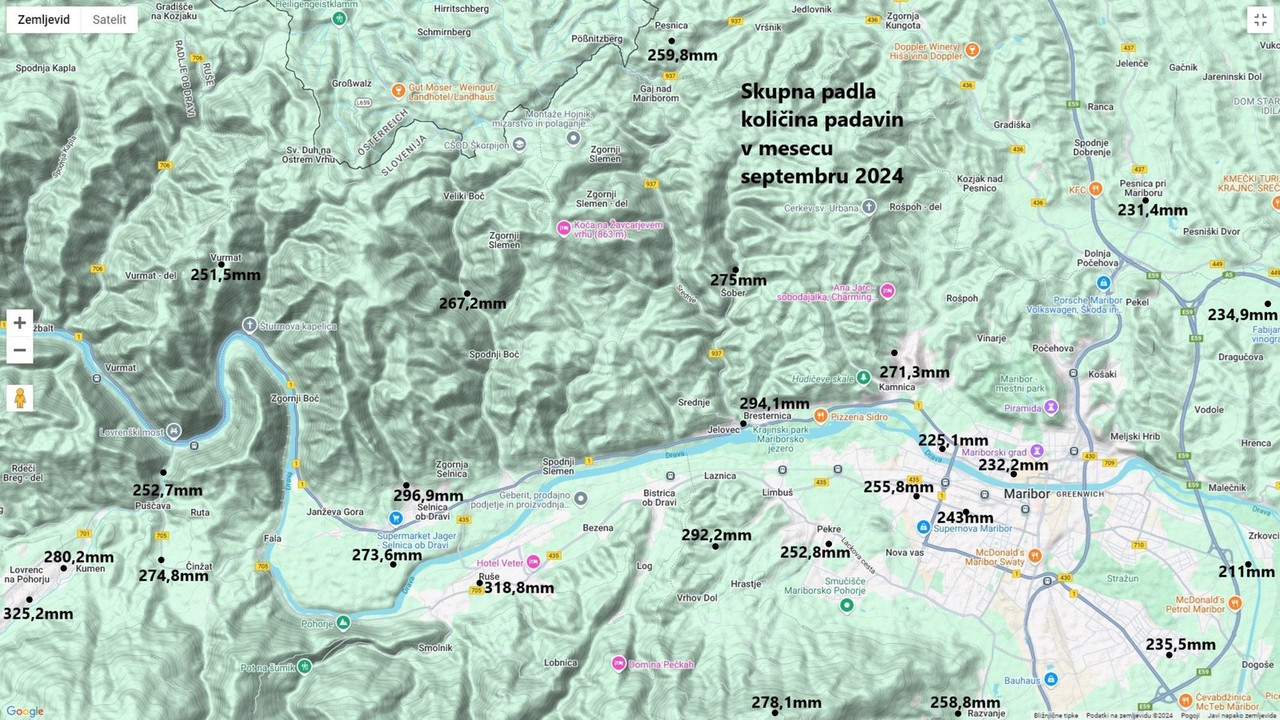 Mesečna količina padavin v septembru 2024 (relief)