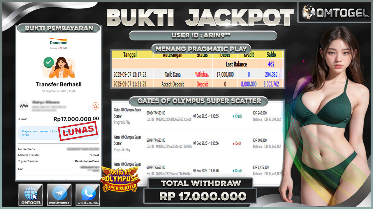 OMTOGEL JACKPOT PRAGMATIC PLAY GATES OF OLYMPUS SUPER SCATTER 17 JUTA DI BAYAR LUNAS ,-