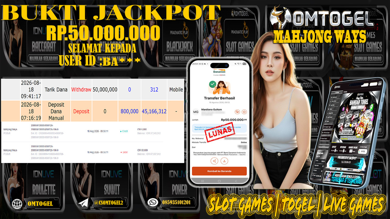 OMTOGEL JACKPOT PG SOFT MAHJONG WAYS Rp,50,000,000,- DIBAYAR LUNAS