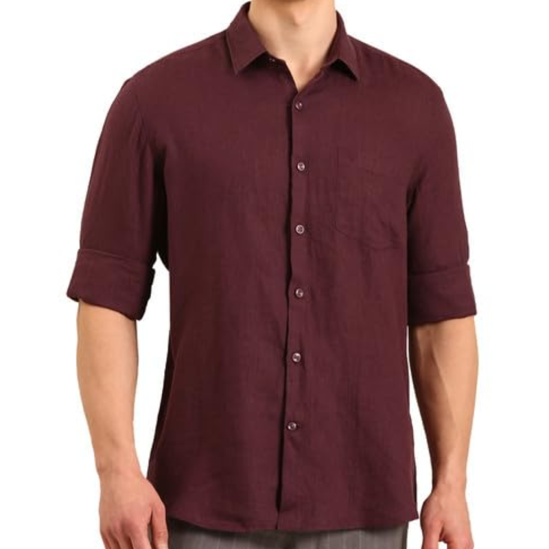 Linen Club Men’s Pure Linen Yellow Solid Contemporary Casual Shirt