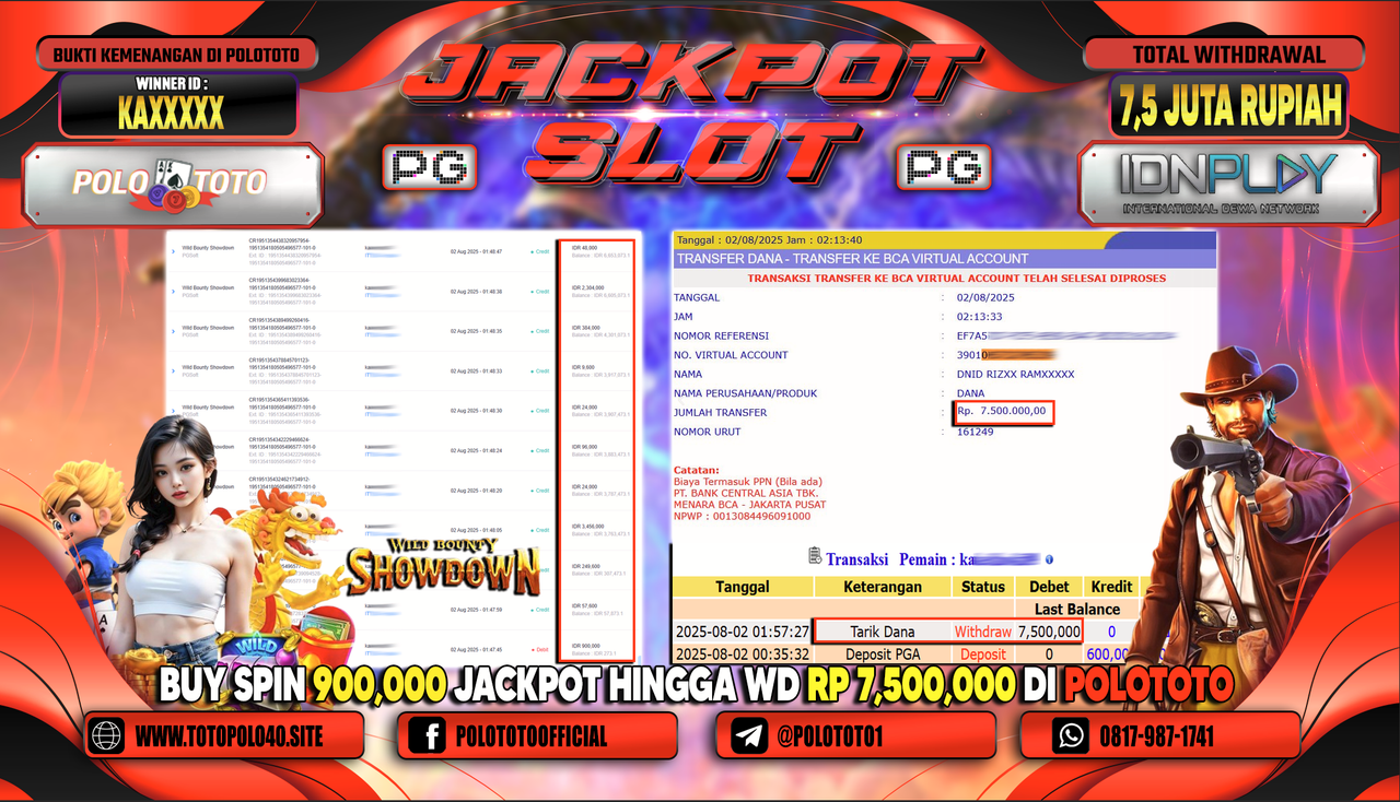POLOTOTO JACKPOT SLOT WILD BOUNTY SHOWDOWN Rp.7.500.000,-LUNAS