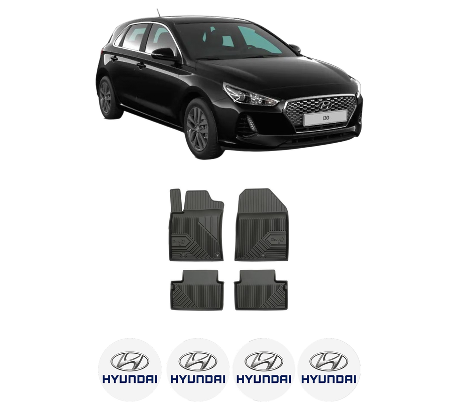 Set covorase presuri HYUNDAI i30 (PDE, PD, PDEN) din 2016-2021, auto, din cauciuc thermoplastic, 4 Stickere auto cu HYUNDAI