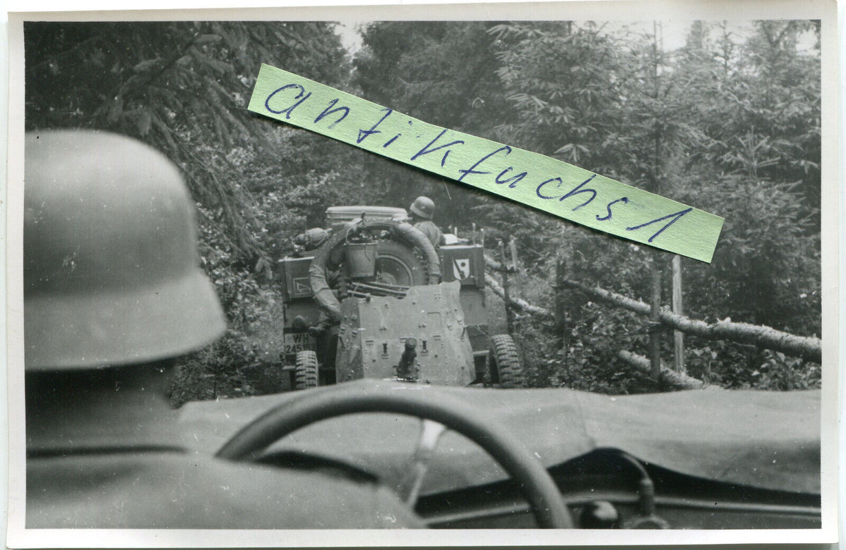 Deutsche Panzerjäger-Fahrzeuge mit Divisions-Wappen an der Ostfront 2.WK