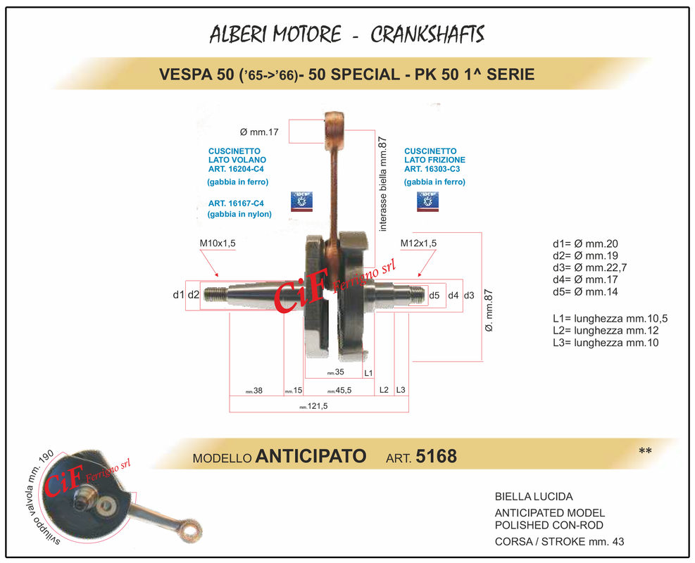 ALBERO MOTORE POLINI 210.0054 VESPA 50 SPECIAL - N - L - R - PK S 1 - Foto 11