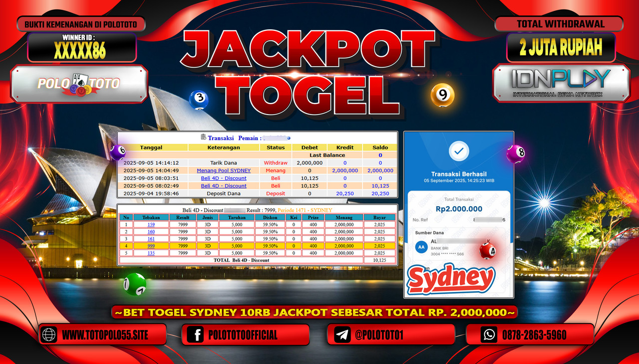 POLOTOTO JACKPOT TOGEL POOL SYDNEY Rp.2.000.000,- LUNAS
