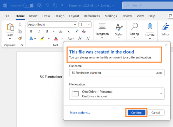 Word Document created in the cloud