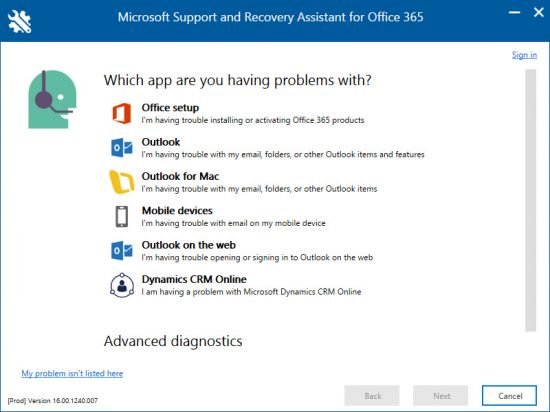 Microsoft Support and Recovery Assistant 17.00.9941.009