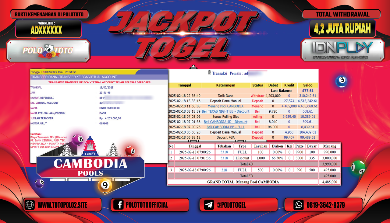 POLOTOTO JACKPOT TOGEL PASARAN HONGKONG Rp.4.203.000,-