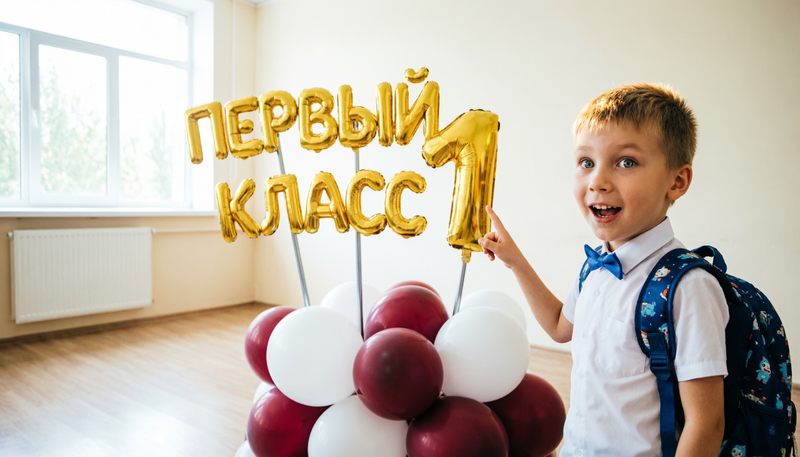 Живая открытка из шаров ко Дню знаний Шары на 1 сентября в формате живой открытки: большая композиция-послание учителю от класса