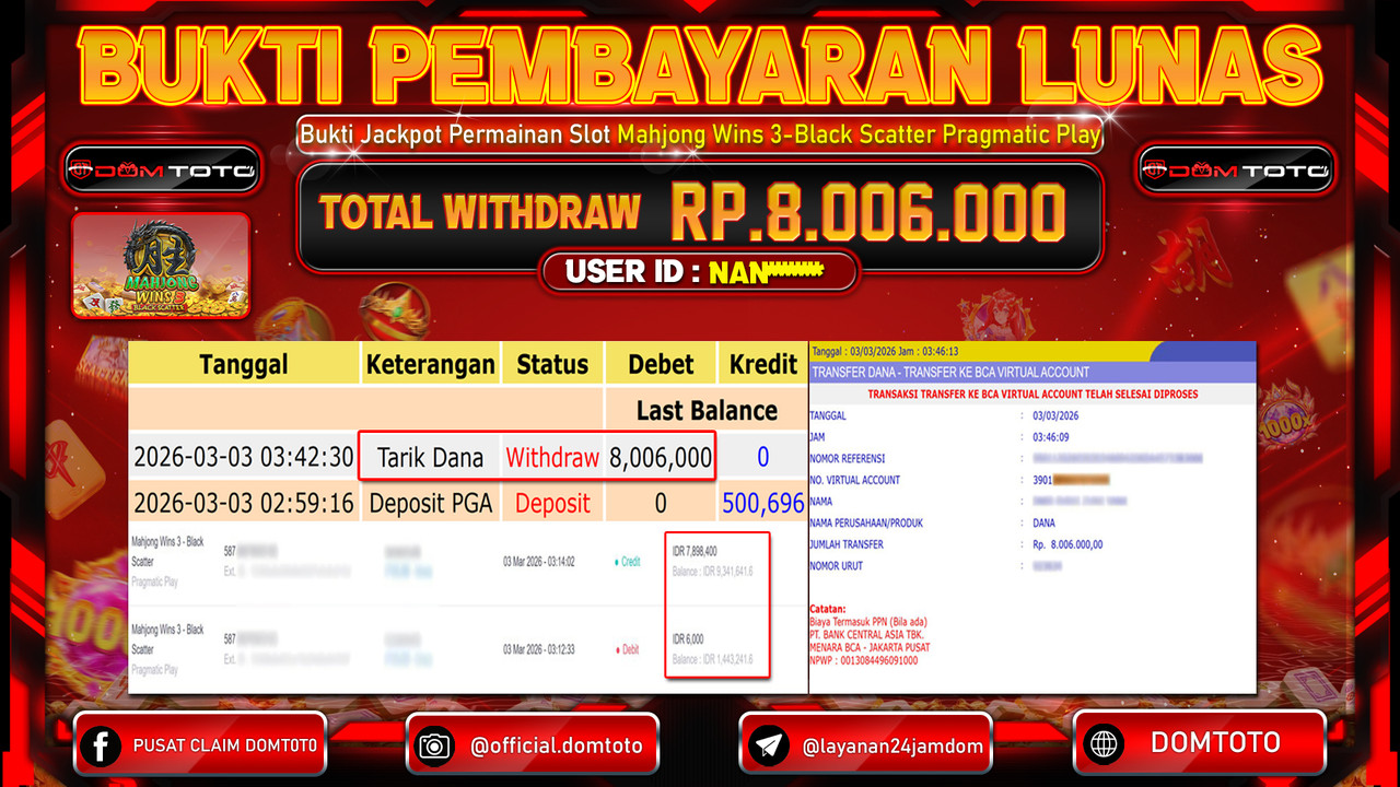 JACKPOT SLOT Mahjong Wins 3 - Black Scatter Pragmatic Play 03MARET 2026
