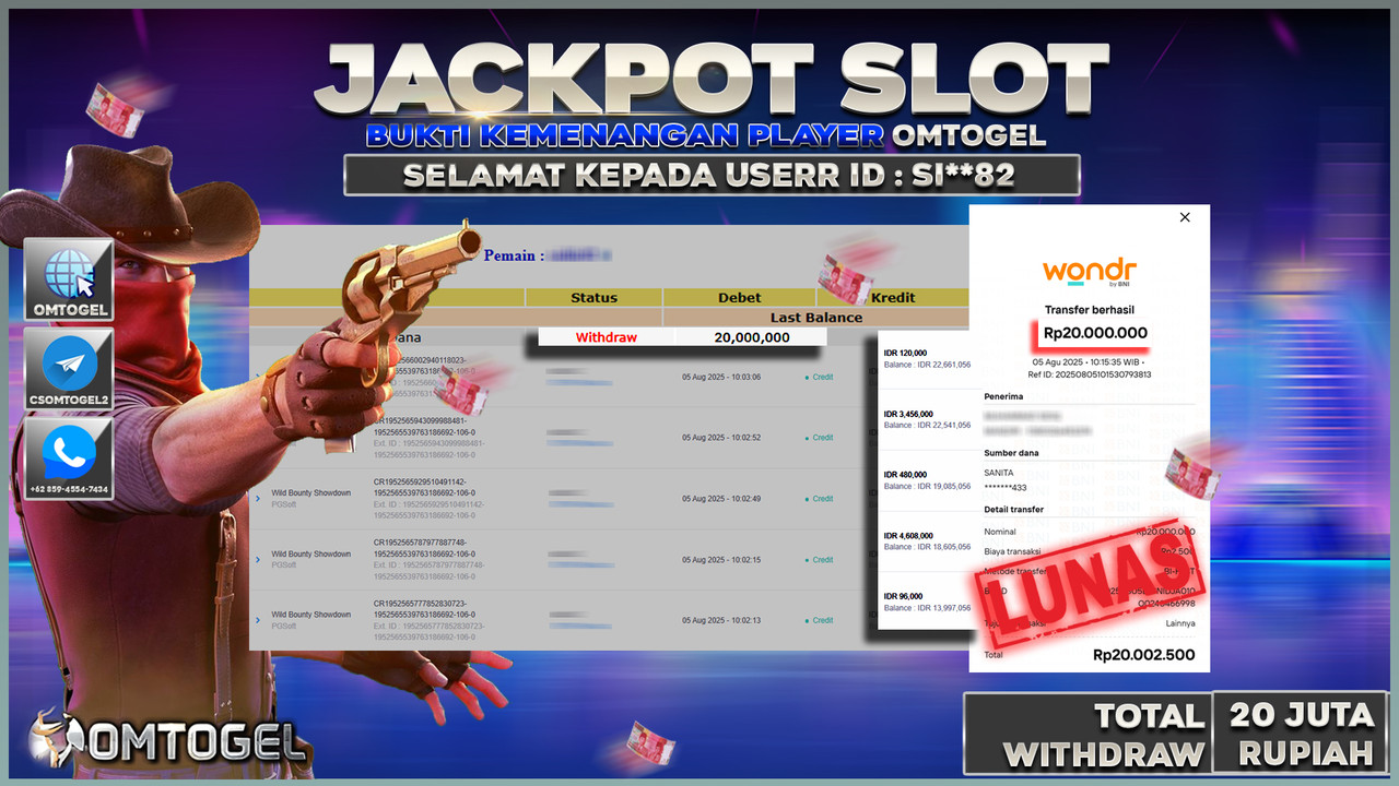 OMTOGEL JACKPOT PGSOFT WILD BOUNTY SHOWDOWN 20 JUTA DI BAYAR LUNAS ,-