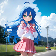 1girl, izumi konata, serafuku, pink skirt, depth of field, {{{{{hyper detail, in s-3471693332