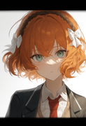 depth of field, 1girl, ishmael (limbus company), short hair, orange hair, {{gree s-3343208914