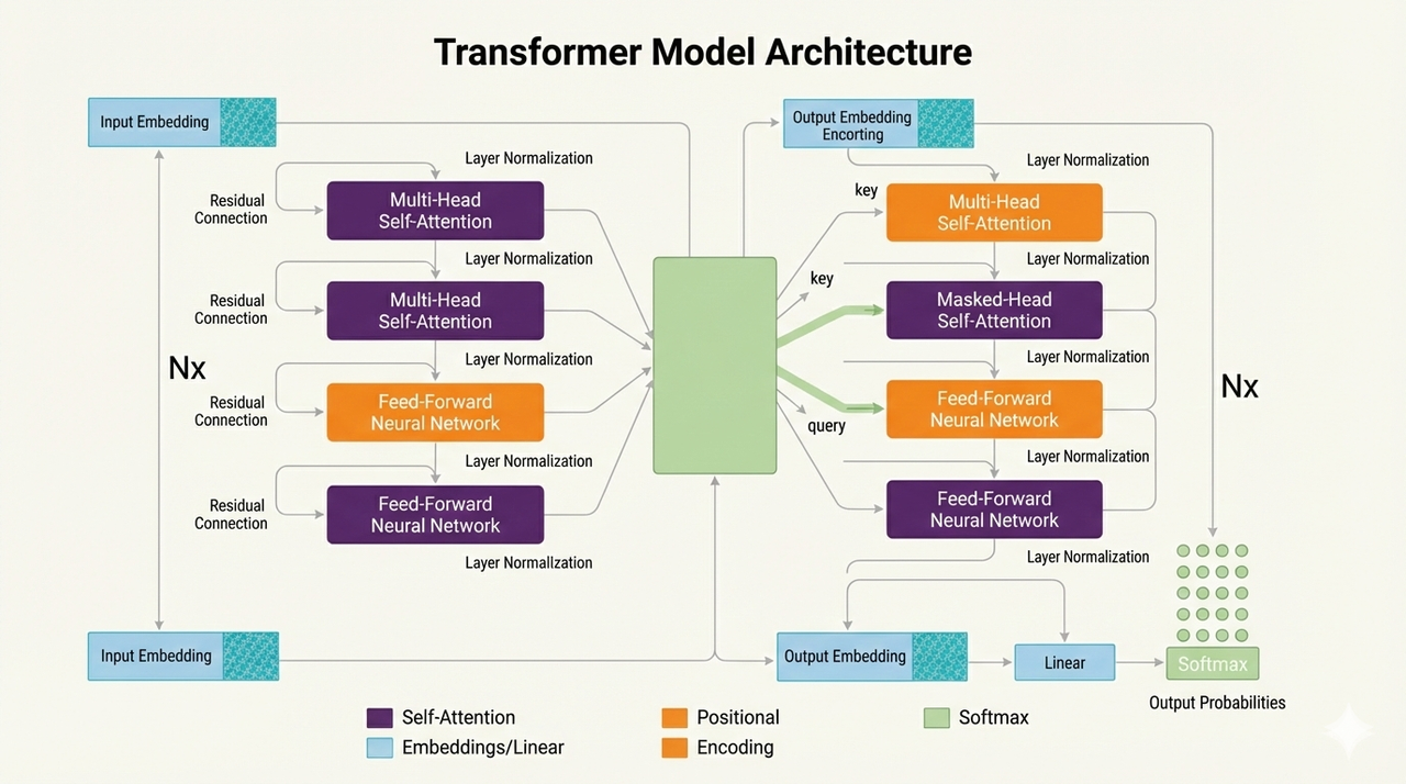 Transformer model architecture with attention