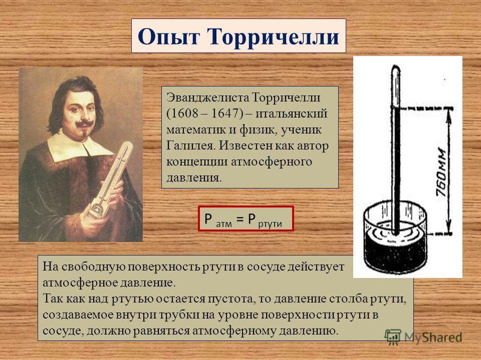 Опыт Торричелли по измерению атмосферного давления