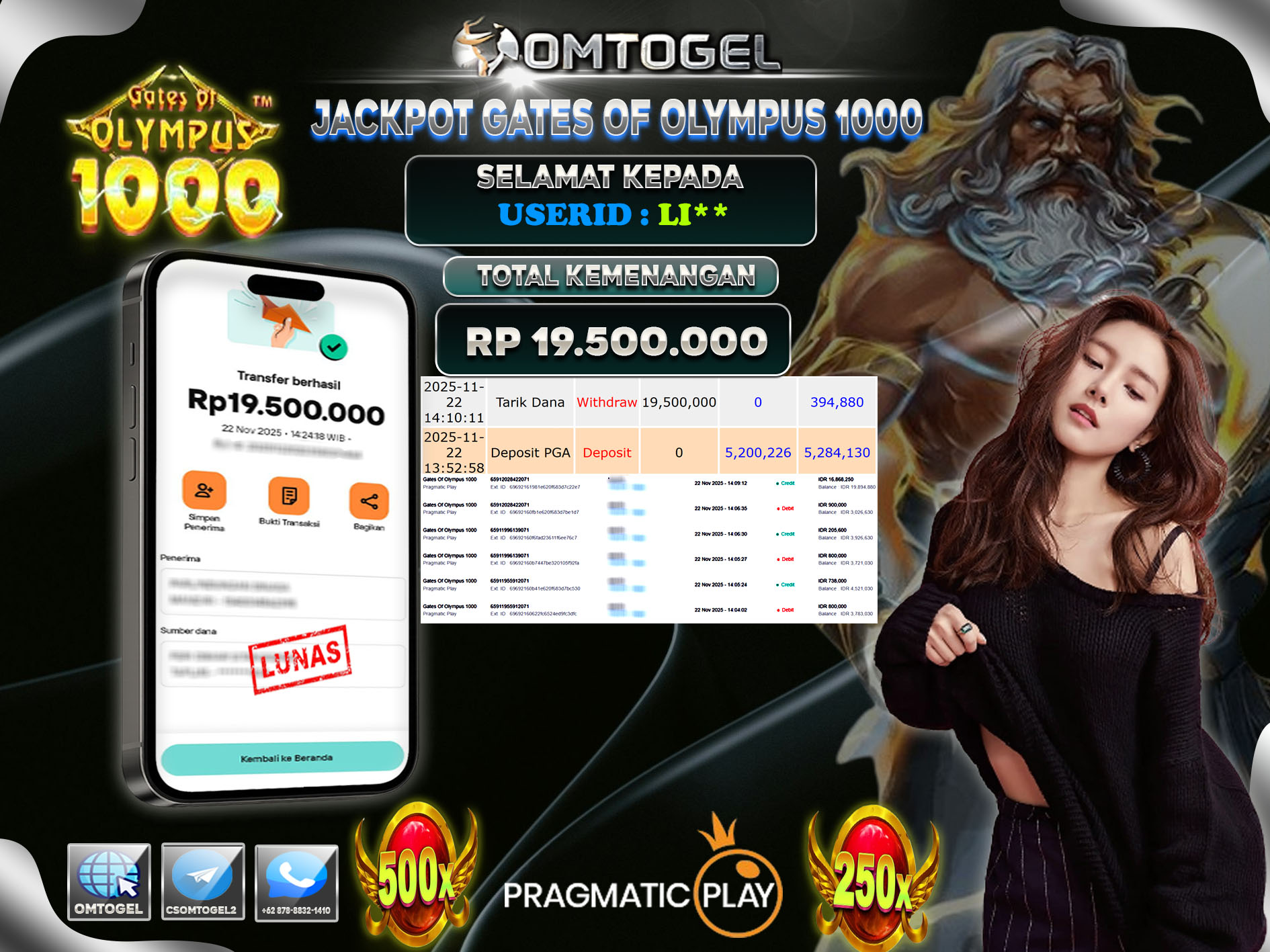 OMTOGEL JACKPOT PRAGMATIC PLAY GATES OF OLYMPUS 1000  ,19 JUTA DI BAYAR LUNAS ,-