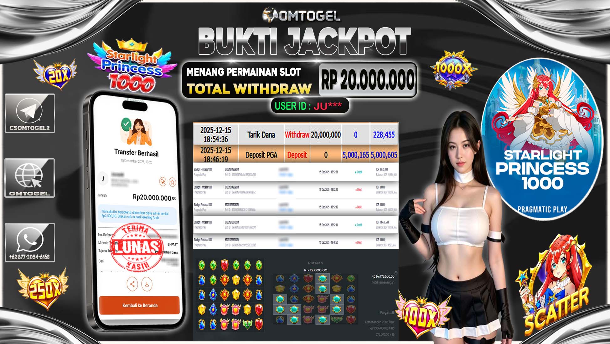 OMTOGEL JACKPOT PRAGMATIC PLAY STARLIGHT PRINCESS 1000  ,20 JUTA DI BAYAR LUNAS ,-
