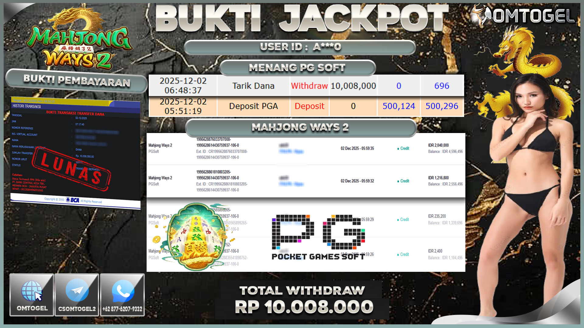 OMTOGEL JACKPOT PGSOFT MAHJONG WAYS 2 ,10 JUTA DI BAYAR LUNAS ,-