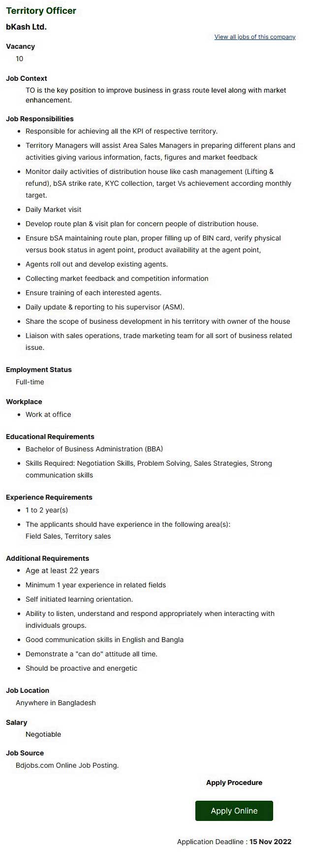 Bkash Company Limited Job Circular 2022