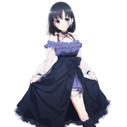 1girl, {{touyoko momoko (saki)}}, black hair, green eyes, leg warmers, leg ribbo s-2318598081