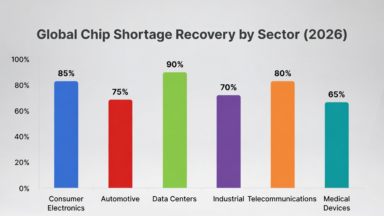 Chart showing chip shortage recovery across different technology sectors in 2026