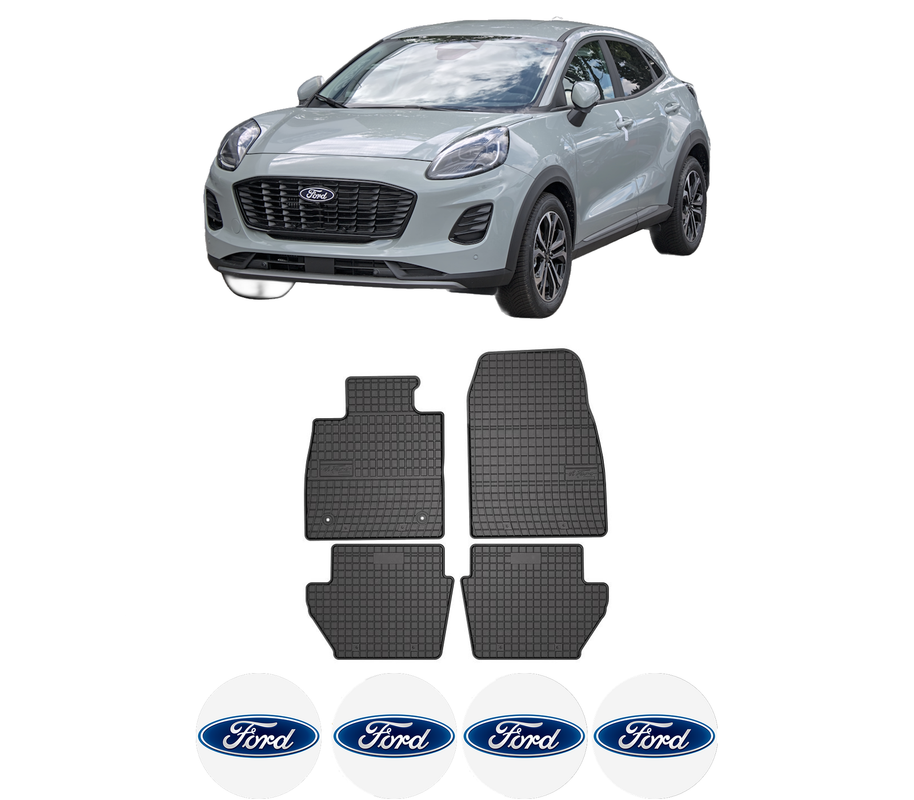 Set covorase presuri FORD PUMA (J2K, CF7) din 2019-2021, auto, din cauciuc thermoplastic, 4 Stickere auto cu FORD