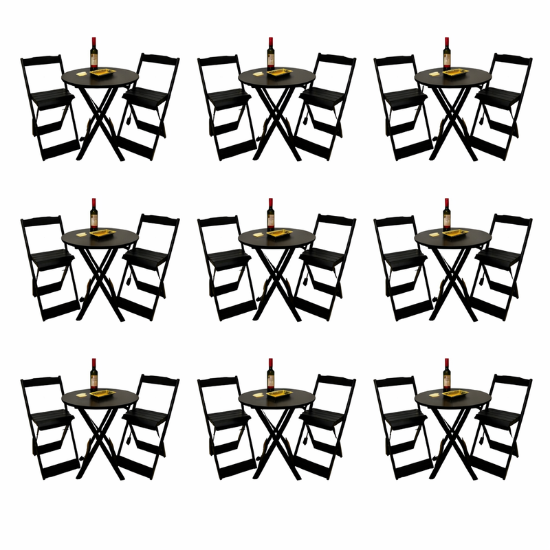 Kit 10 Conjunto Mesa Dobrável Bistrô C/02 Cadeiras em Madeira Maciça