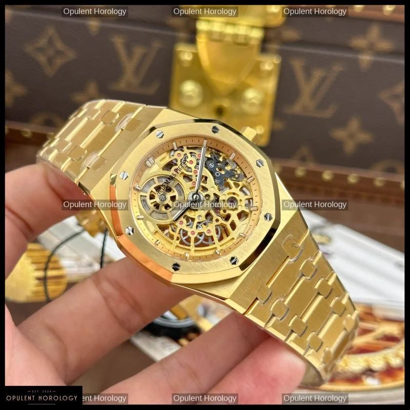 Audemars Piguet Royal Oak Jumbo Extra-Thin Openworked 16204 Rose Gold Skeleton Dial 39mm