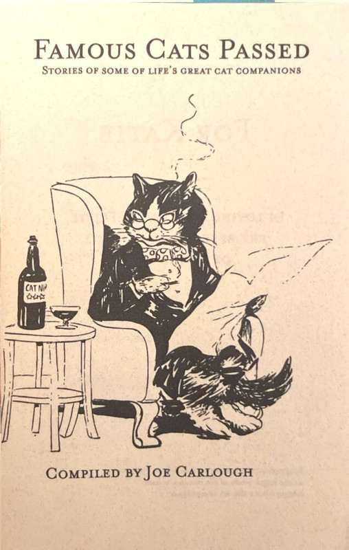 The cover of a zine titled Famous Cats Passed: Stories of Some of Life's Great Cat Companions, compiled by Joe Carlough