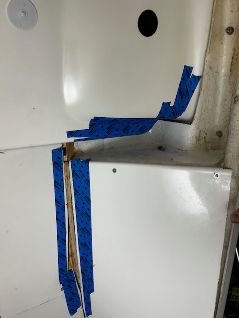 shower beginning of fiberglassing joint