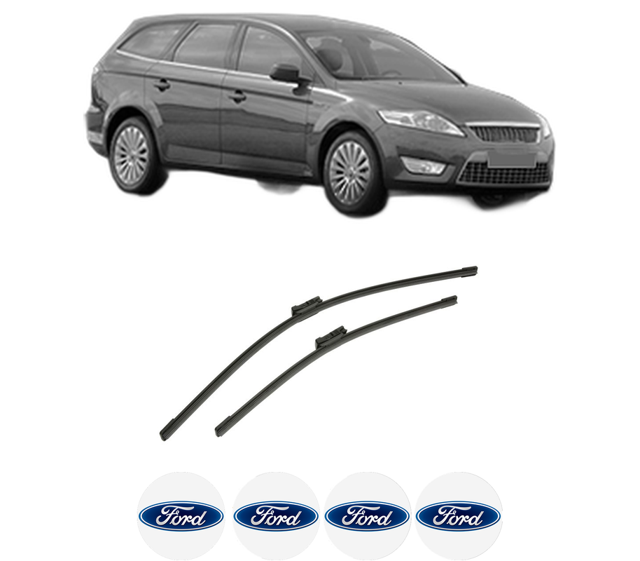 Set stergatoare auto FORD MONDEO IV Turnier (BA7) din 2007-2015, pentru parbriz auto, 2 bucati, Bosch Aerotwin, din cauciuc siliconat rezistent, 4 Stickere Auto FORD