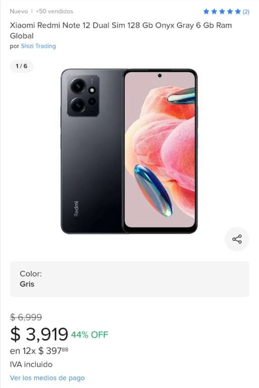 Mercado libre: Xiaomi Redmi Note 12 6/128 Gb Snapdragon 4 gen 1 
