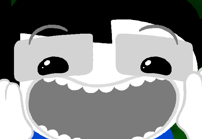 A close-up Homestuck panel of John Egbert smiling joyously.