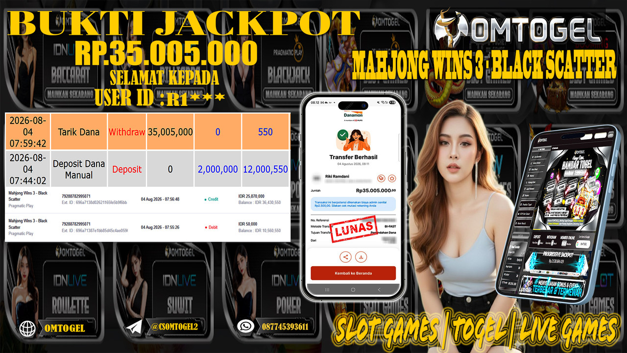 OMTOGEL JACKPOT PRAGMATICPLAY MAHJONG WINS 3 BLACK SCATTER Rp,35,005,000,- DIBAYAR LUNAS