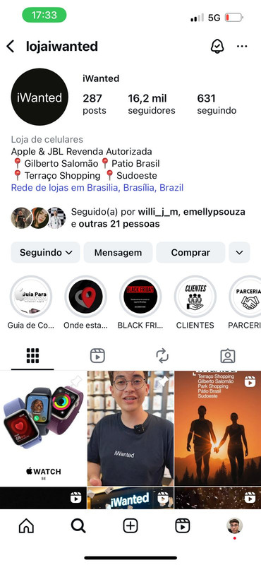 Pré-visualização do perfil da iWanted no Instagram